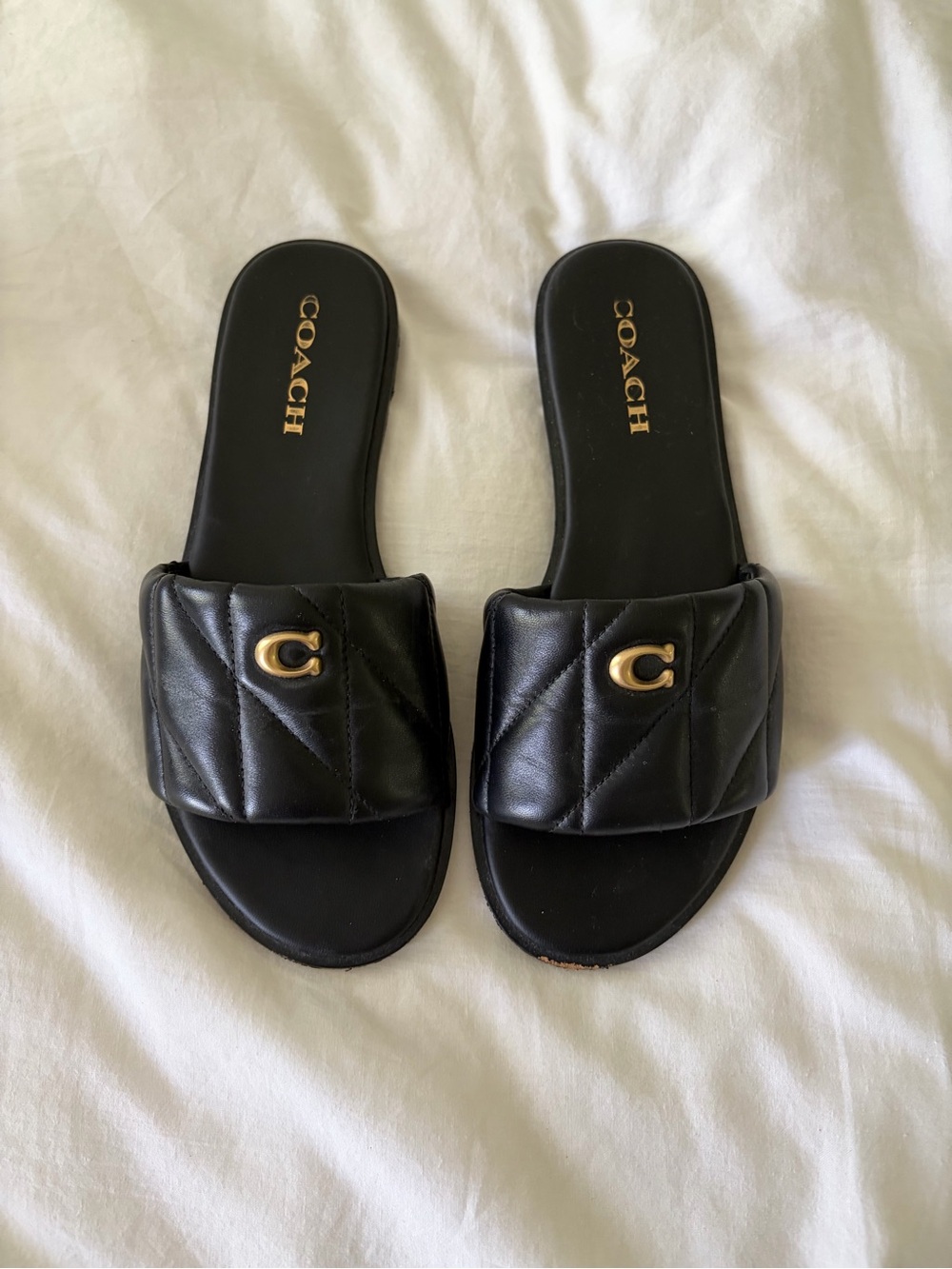 COACH Black Holly Quilted Leather Sandals